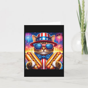 Hotdog Cat 4th Of July Funny Patriotic Bow Cat Usa Card