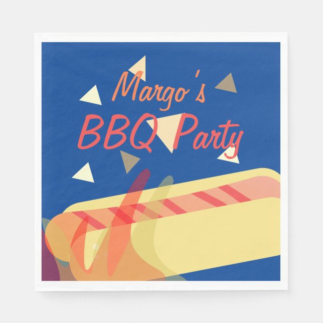 Hotdog Cookout BBQ Birthday Party  Blue Napkins (Front)