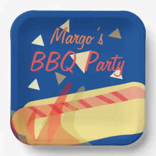 Hotdog Cookout BBQ Birthday Party Blue Paper Plate