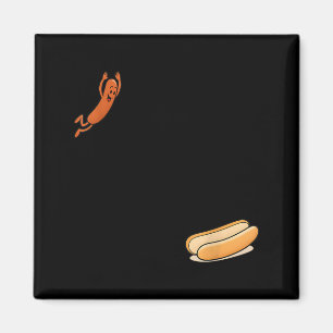 Hotdog Dive Hot Dog Jumping Into Bun Sausage Bbq Magnet
