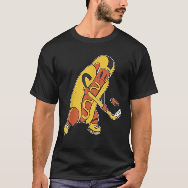 Hotdog Funky Food Playing Ice Hockey Sports Lover  T-Shirt (Front)