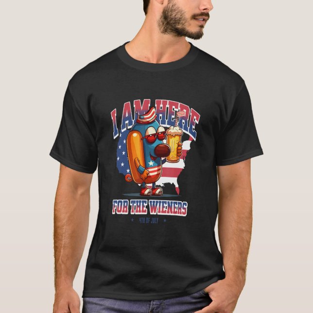 Hotdog Funny Wiener 4th of July Patriotic T-Shirt (Front)