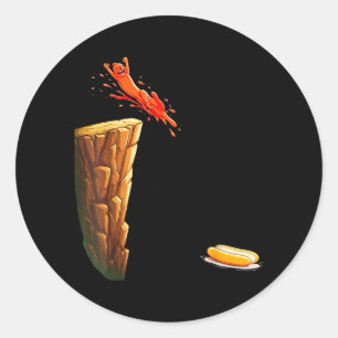 Hotdog High Dive Cliff Funny Food Cartoon Summer Classic Round Sticker