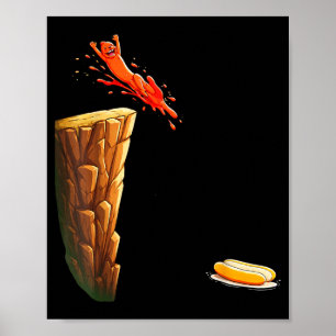 Hotdog High Dive Cliff Funny Food Cartoon Summer Poster