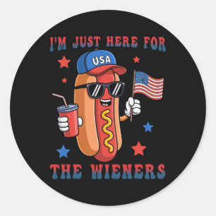 Hotdog I'm Just Here For Wieners 4th Of July Usa F Classic Round Sticker