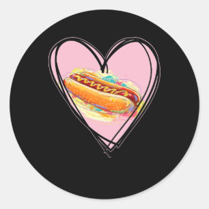 Hotdog Is My Valentine I Love Hot-dog I Heart Hotd Classic Round Sticker