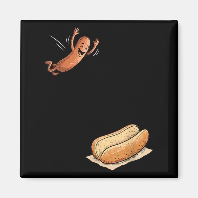 Hotdog Jumping Into Bun Funny Bbq Magnet (Front)