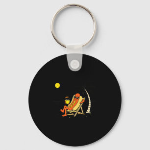 Hotdog paradise funny hotdog cartoon beach key ring