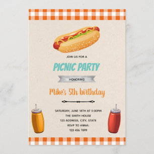 Hotdog picnic birthday theme invitation