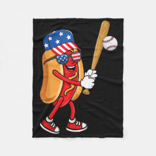 Hotdog Playing Baseball Usa Independence Day 4th O Fleece Blanket