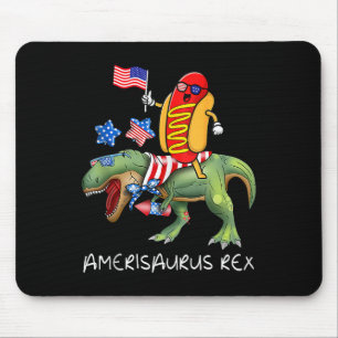 Hotdog Riding T Rex Dinosaur 4th Of July Amerisaur Mouse Pad