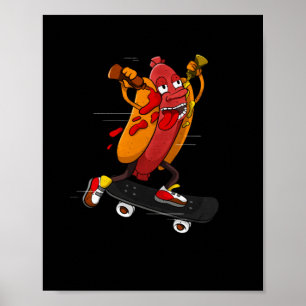 Hotdog Skater Funny Skating Bratwurst Poster
