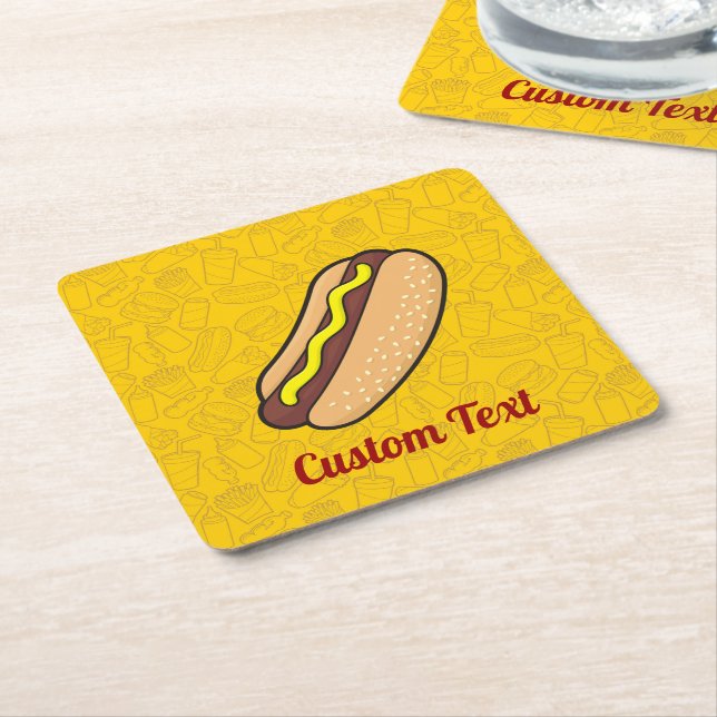 Hotdog Square Paper Coaster (Angled)