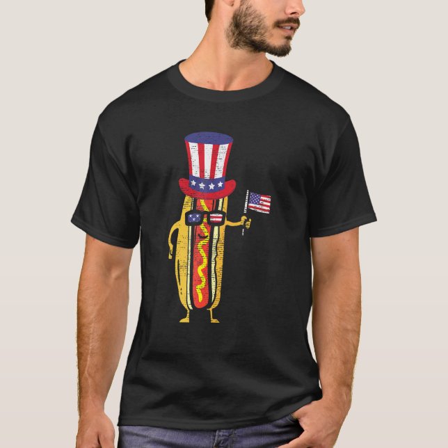 Hotdog Sunglasses American Flag Usa 4th Of July Fo T-Shirt (Front)