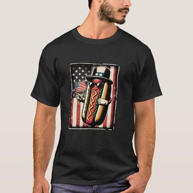 Hotdog Sunglasses American Flag USA 4th Of July Fu T-Shirt (Front)