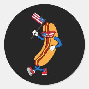 Hotdog Sungles American Flag Usa Funny 4th Of July Classic Round Sticker