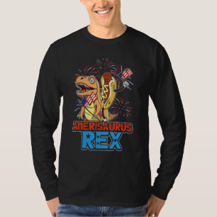 Hotdog T Rex Dinosaur 4th of July Amerisaurus Funn T-Shirt