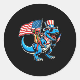 Hotdog Trex Dinosaur 4th Of July Amerisaurus Toddl Classic Round Sticker