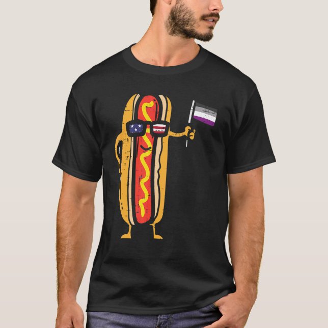 Hotdog Us Flag Sunglasses Asexual Flag  Ace Pride  T-Shirt (Front)