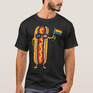 Hotdog Us Flag Sunglasses Rainbow Flag Gay Pride L T-Shirt