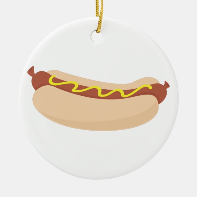 Hotdog With Mustard Ceramic Ornament (Front)