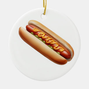 Hotdog with mustard ceramic ornament
