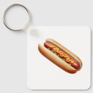 Hotdog with mustard key ring