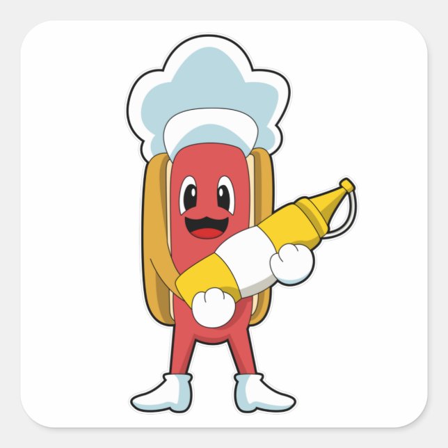 Hotdog with Mustard Square Sticker (Front)