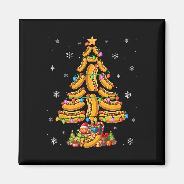 Hotdogs Christmas Tree Colourful Lights Funny Food Magnet (Front)