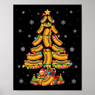 Hotdogs Christmas Tree Colourful Lights Funny Food Poster