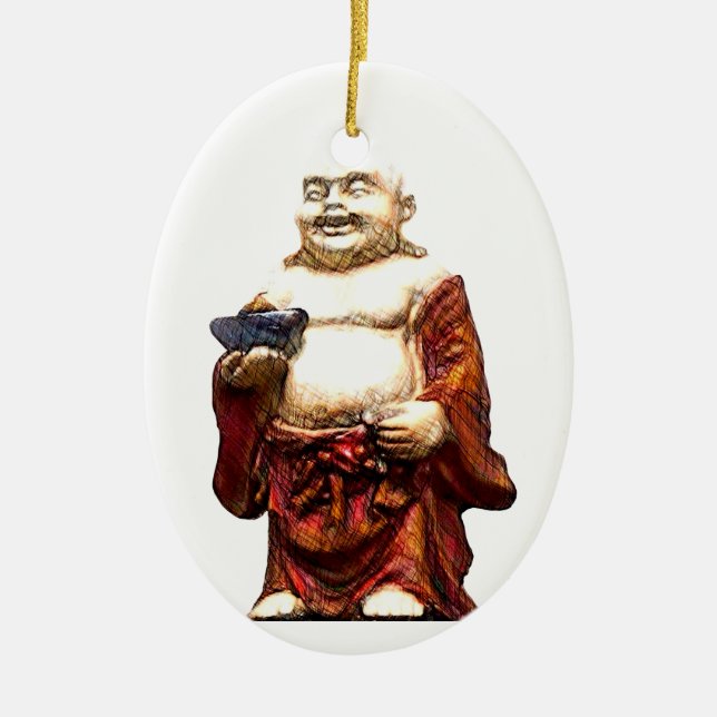 Hotei Laughing Buddha Ceramic Ornament (Front)