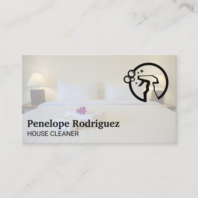 Hotel Bedroom | Spray Cleaning Logo Business Card (Front)