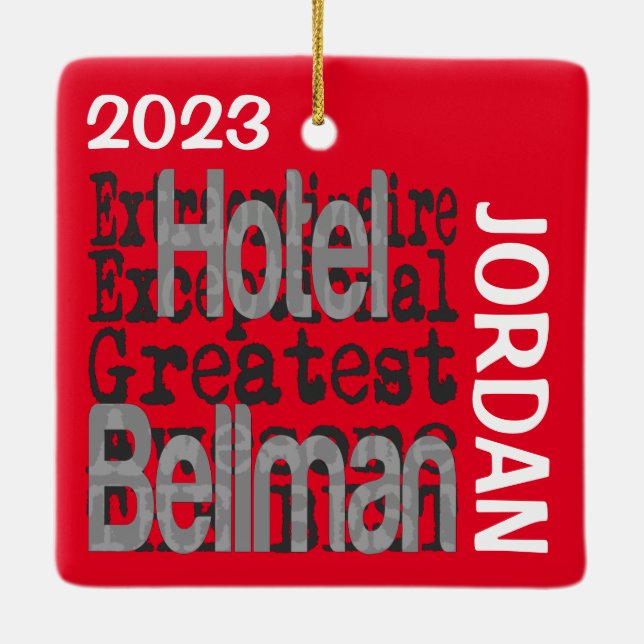 Hotel Bellman Extraordinaire CUSTOM Ceramic Ornament (Back)
