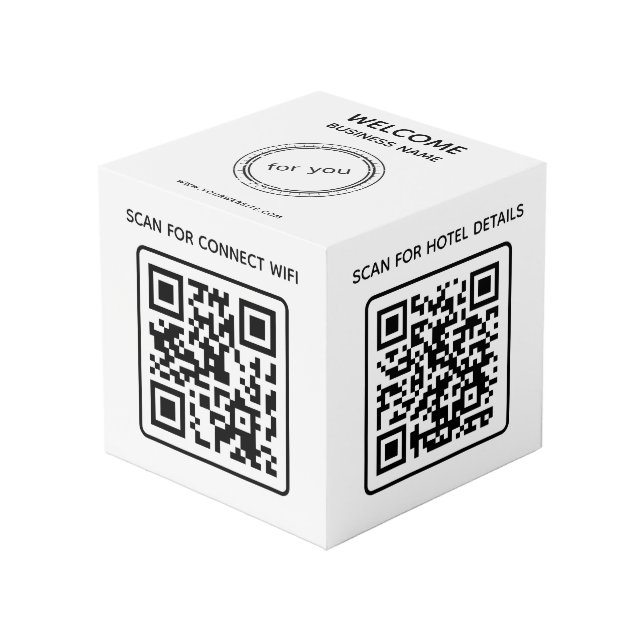 Hotel business logo QR code Wifi Other info table Cube (Front Angled)