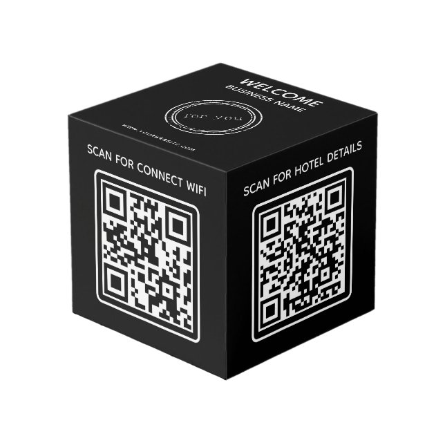 Hotel business logo QR code Wifi Other info table Cube (Front Angled)
