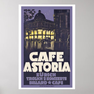 Hotel Cafe Zurich Switzerland Vintage Travel Poster