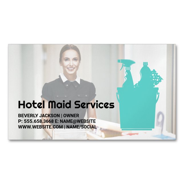 Hotel Cleaner | Maid Services Magnetic Business Card (Front)