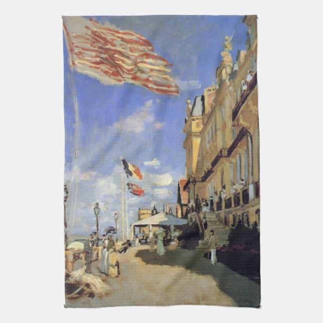 Hotel des Roches Noires, Trouville by Claude Monet Tea Towel (Vertical)