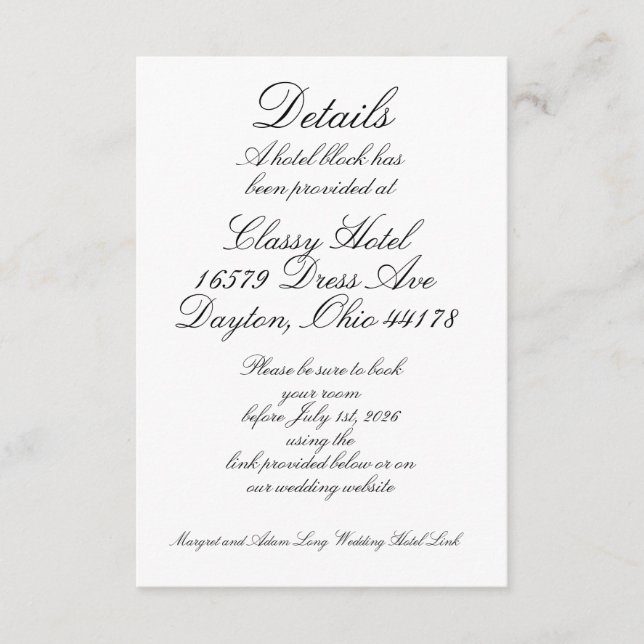 Hotel Details Enclosure Card (Front)