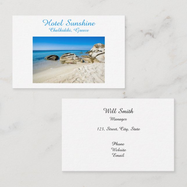 Hotel Greece Beautiful beach photo with text Busin Business Card (Front/Back)