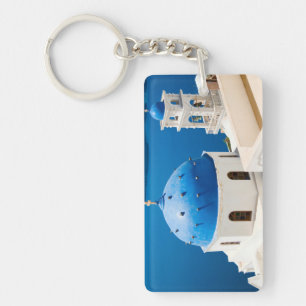 Hotel Greece Church Santorini blue photo and text Key Ring