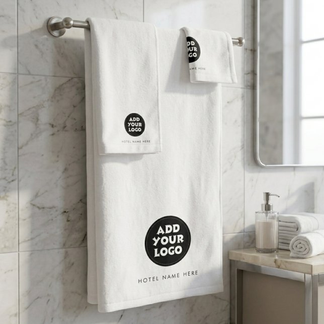 Hotel Guest House Name and Logo White  Bath Towel Set (Creator Uploaded)