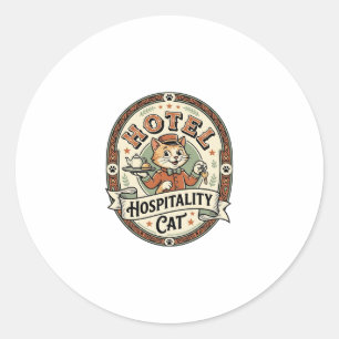 Hotel Hospitality Cat Hotel Hospitality Cat Vintag Classic Round Sticker