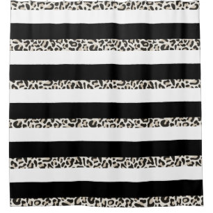 Hotel Monogram Black Rose Gold White Striped Bath  Shower Curtain