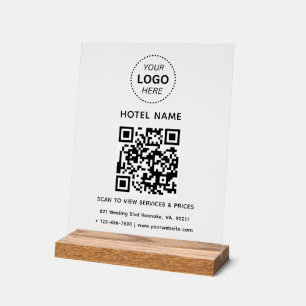 Hotel Name Logo & QR code Services Prices Details Acrylic Sign