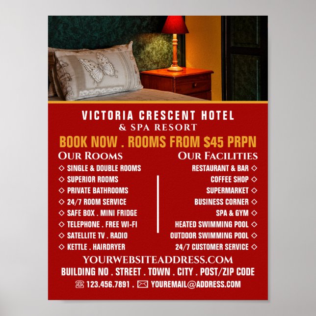 Hotel Room, Hotel Accommodation Advertising Poster (Front)