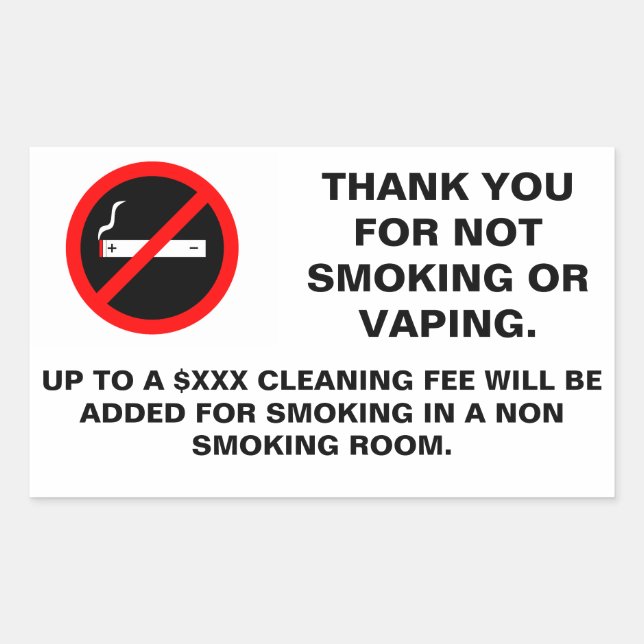Hotel room no smoking no vaping sign rectangular sticker (Front)