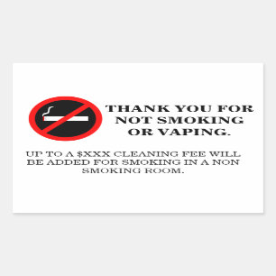 Hotel room no smoking no vaping sign rectangular sticker