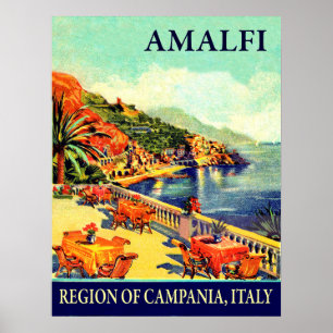 Hotel terrace in Amalfi, Campania, Italy, travel Poster