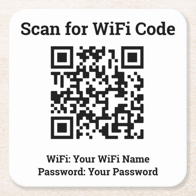 Hotel Wifi Details Plus QR Code Square Paper Coaster (Front)